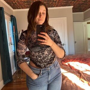 y2k black and white tight scallop mesh top 2000s moa moa medium